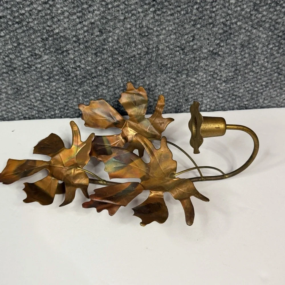 VINTAGE BRASS COPPER MAPLE LEAF SCONCE CANDLE HOLDER MCM